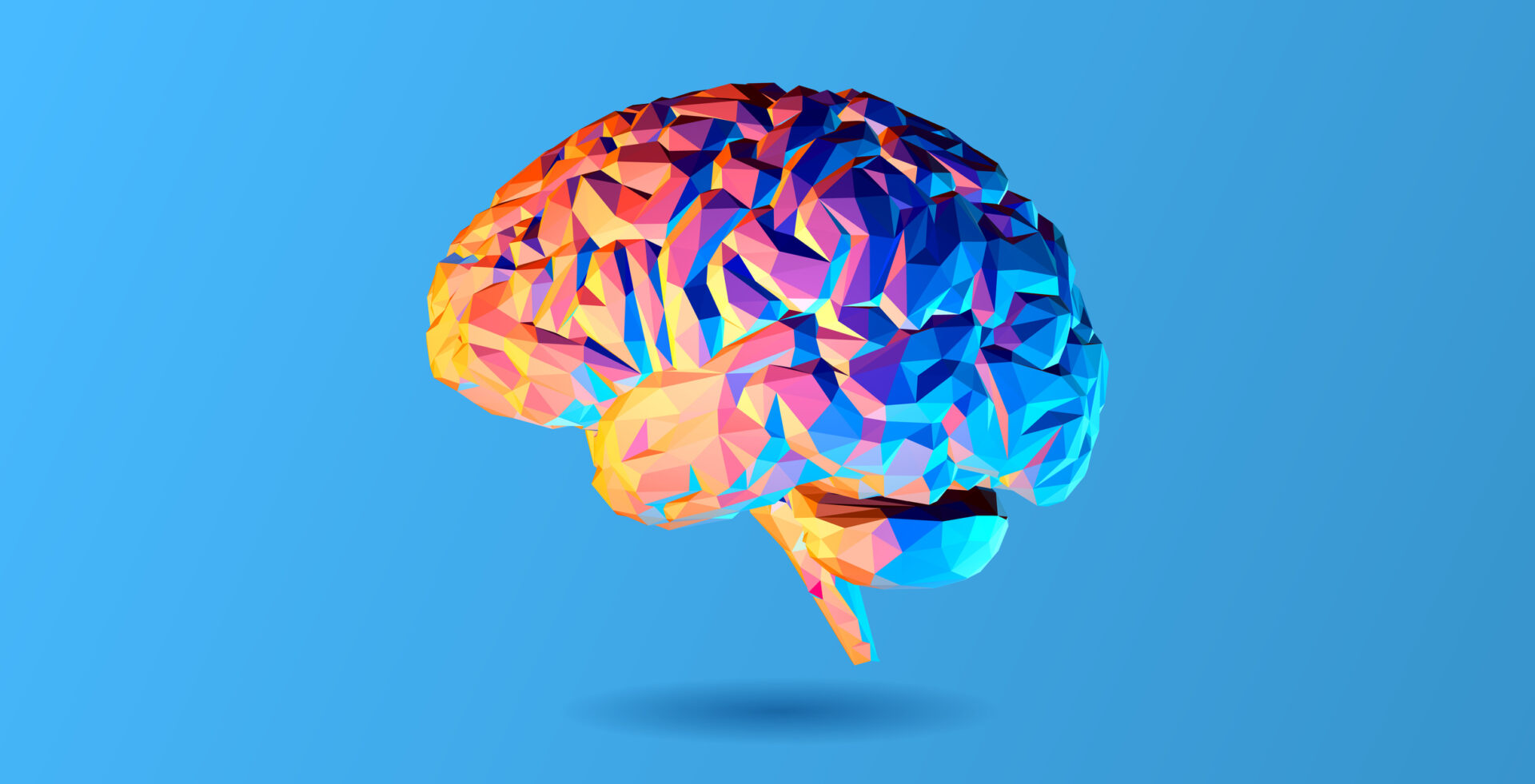 Abstract polygonal brain illustration isolated on blue BG