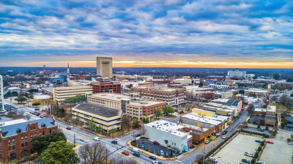 Drone Aerial of Downtown Spartanburg, South Carolina, USA
